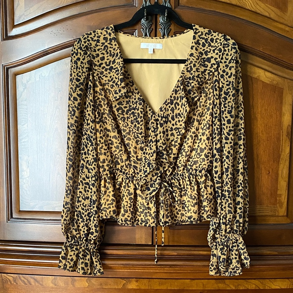 Wayf Tan and Black Animal Print Blouse